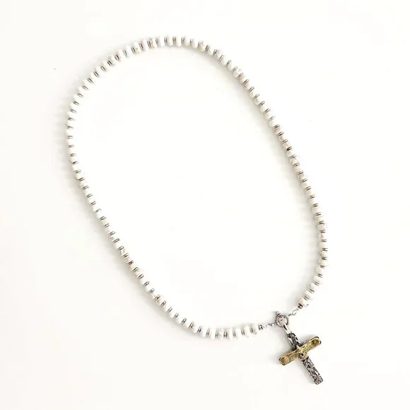 WHITE TURQUOISE NECKLACE W/ EAGLE CROSS PENDANT--24
